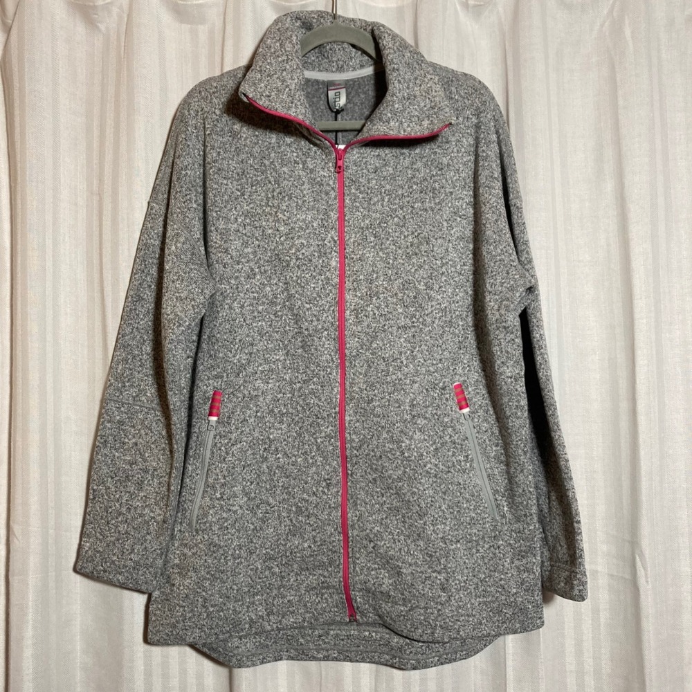 Stio Wilcox Fleece Full Zip Jacket Gray Pink Sweater Knit Womens Large‎ 1474